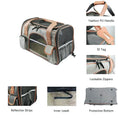 Load image into Gallery viewer, Pet carrier with safety features, including lockable zippers, reflective strips, inner leash, and PU handle.
