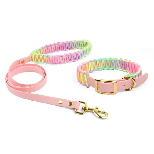 Pet Supplies Collar And Leash Set Colorful Webbing PVC Lead Rope Fashion Dog Walking Leash Set Golden Retriever Pit Bull Pug New