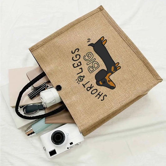 Cartoon Puppy Linen Tote Bag - Stylish & Eco-Friendly