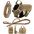 Load image into Gallery viewer, Tactical dog harness set including no-pull harness leash collar and pouches in durable khaki nylon for training and service dogs by littlepawgive
