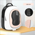 Load image into Gallery viewer, Space Capsule Cat Backpack in light pink, featuring a transparent window and breathable mesh design for comfort.
