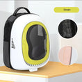 Load image into Gallery viewer, Space capsule cat backpack in green, featuring a transparent window and breathable mesh for comfortable travel.
