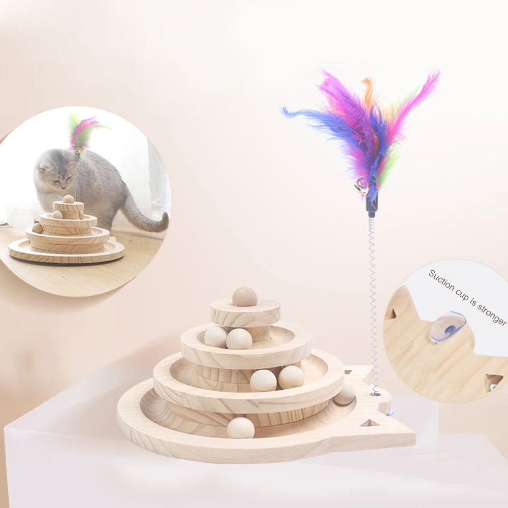 Wooden Cat Toy Tower - Engage & Entertain