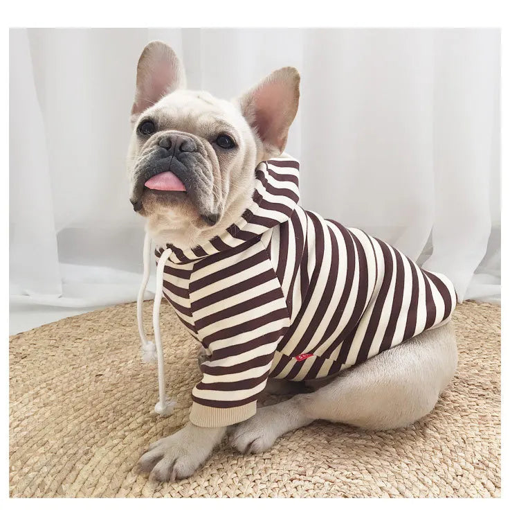 autumn winter fleece pet clothes dog hooded pet parent-child clothing stripe French Teddy small dog cat clothing