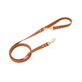 Load image into Gallery viewer, Anti-lost cat leather leash in brown with gold hardware, designed for comfort and security during outdoor adventures.
