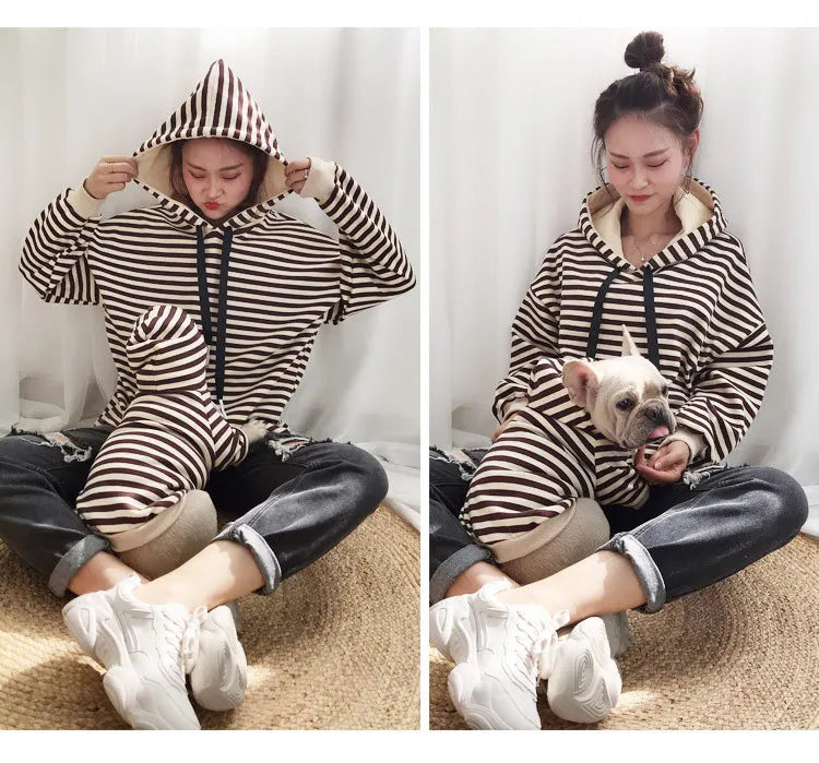autumn winter fleece pet clothes dog hooded pet parent-child clothing stripe French Teddy small dog cat clothing
