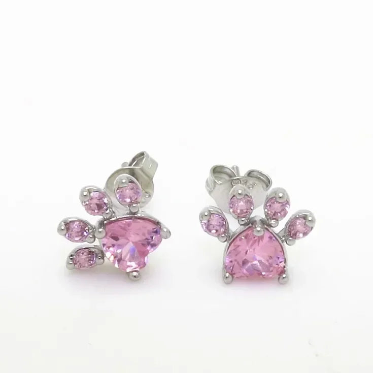 New Footprint Small Stud Earrings for Women Simple Zircon Dog Cat Paw Kitten Girl Mini Earring Ear Piercing Charm Jewelry Gift