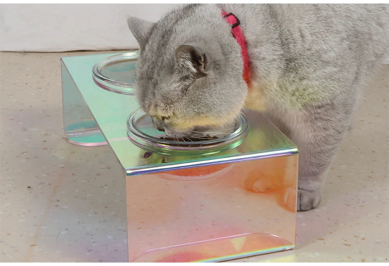 Iridescent Anti-Spill Pet Bowl Set - Elevated Comfort